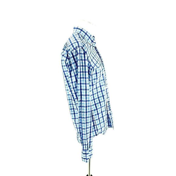 J Crew Blue White Plaid Light Weight Cotton Slim Fit Small Button Down Front Poc - Picture 6 of 8